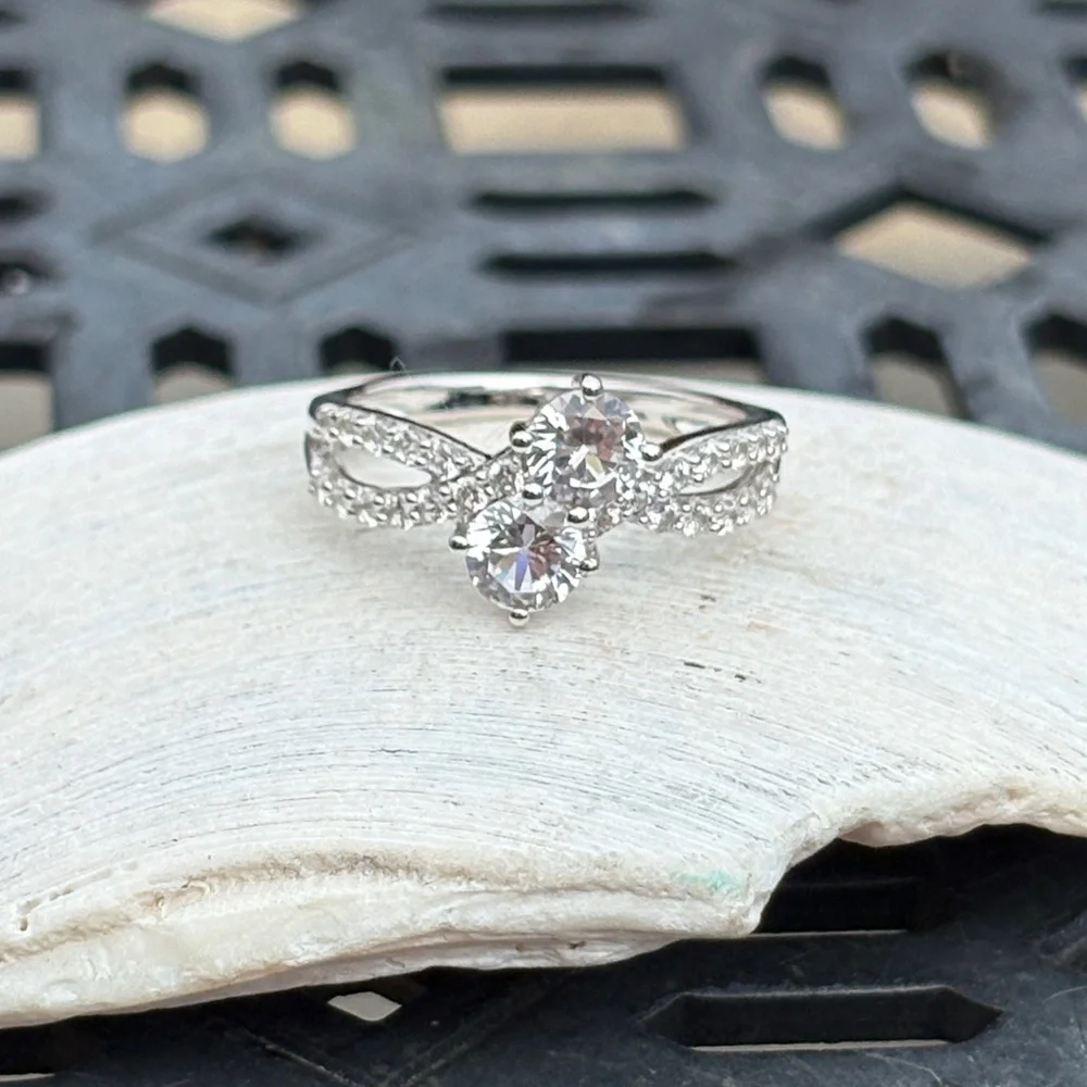 Genuine Lab Created 1.60 ct White Sapphire Bypass Ring Size 7 Sterling Silver